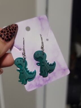 Green Dinosaur Drop Earrings